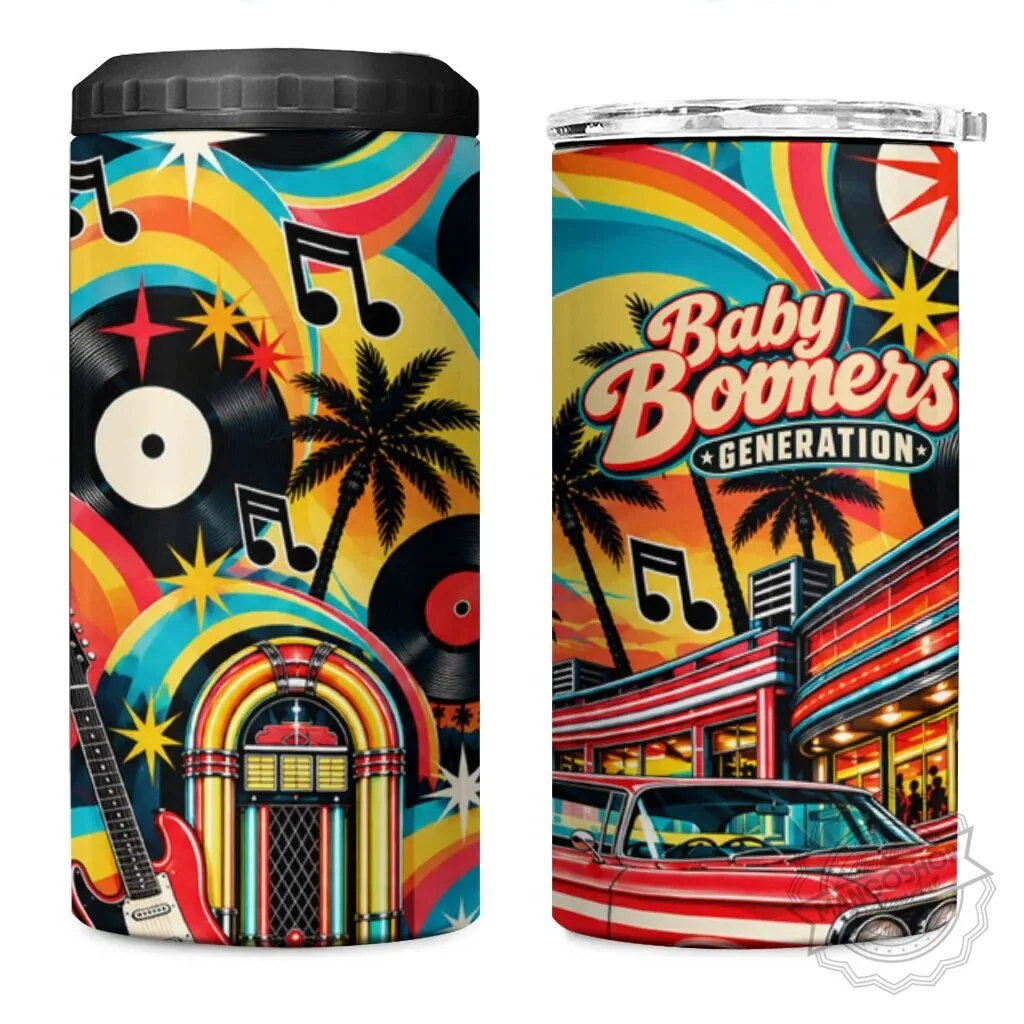Baby Boomers Generation Retro Diner Music Palm Trees Can Cooler