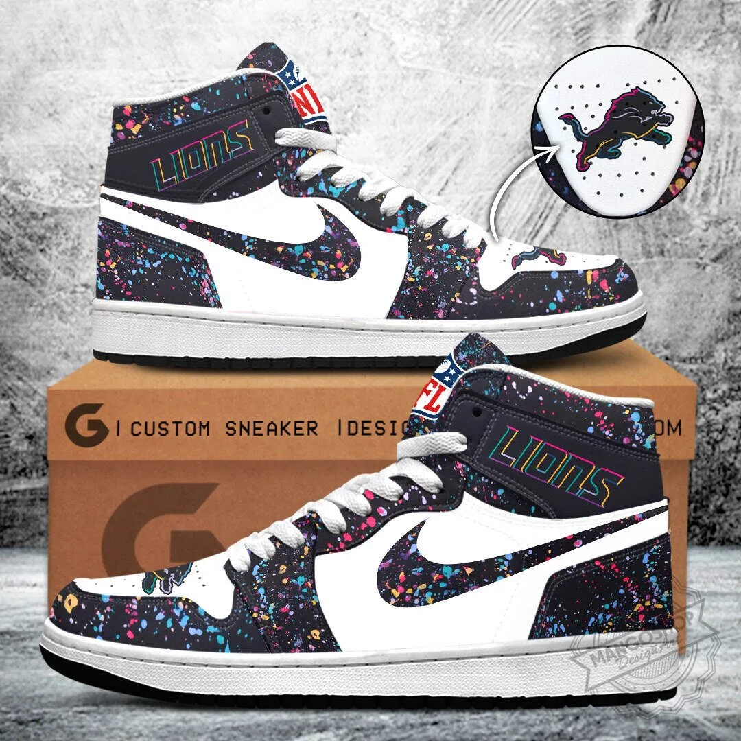 Detroit Lions Crucial Catch 2025 Paint Splatter High Top Sneakers