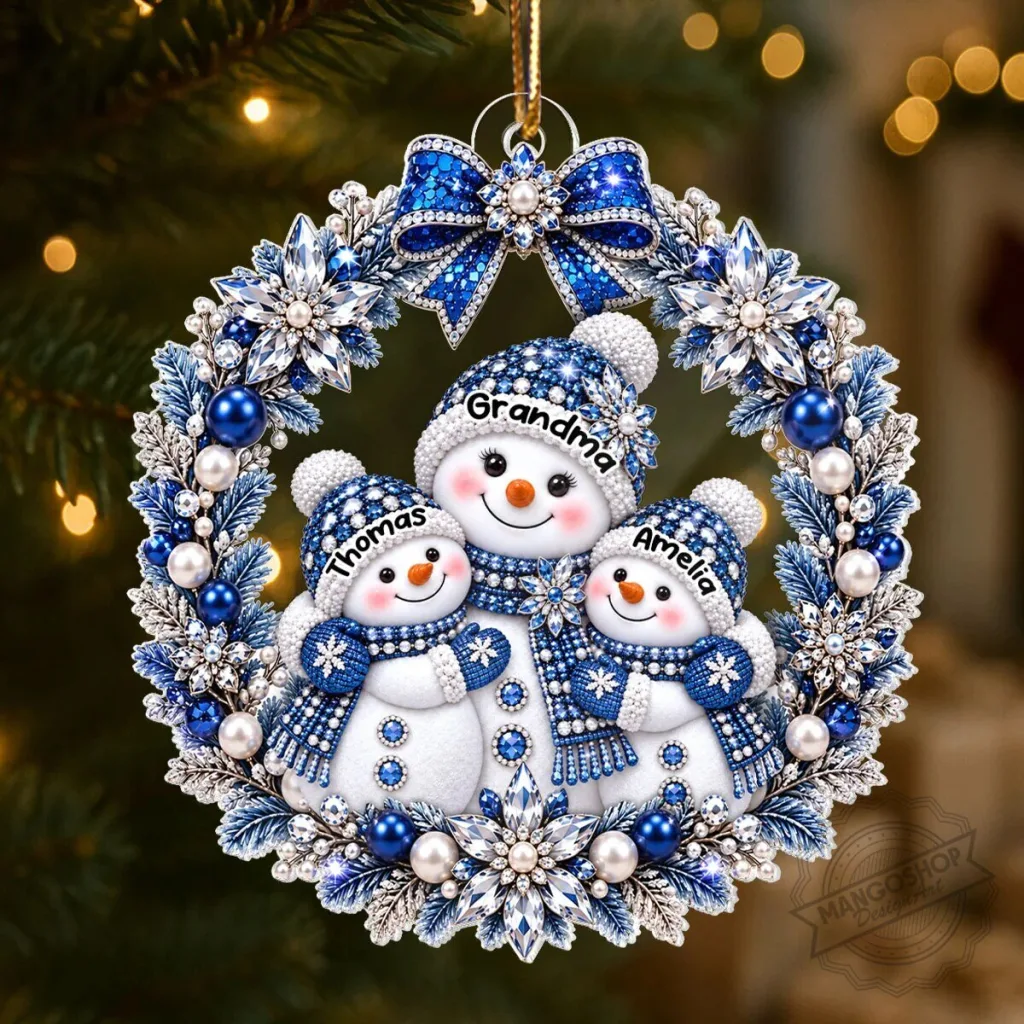 Personalized Grandma and Grandkids Snowman Wreath Christmas Tree Ornament Personalized Grandma and Grandkids Snowman Wreath Christmas Tree Ornament