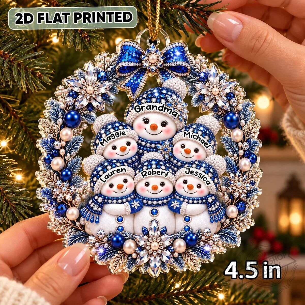 Personalized Grandma and Grandkids Snowman Wreath Christmas Tree Ornament 11 Personalized Grandma and Grandkids Snowman Wreath Christmas Tree Ornament