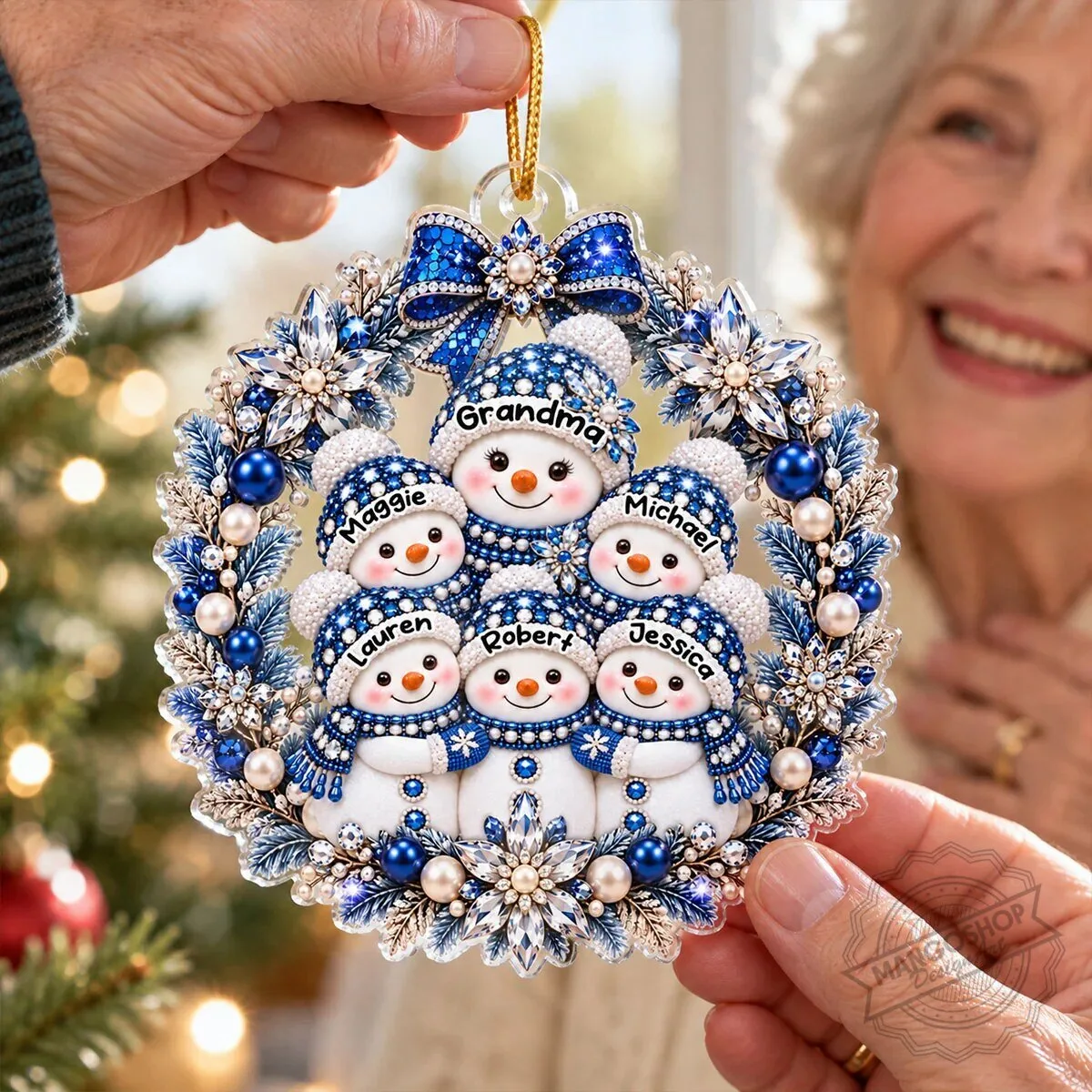 Personalized Grandma and Grandkids Snowman Wreath Christmas Tree Ornament 14 Personalized Grandma and Grandkids Snowman Wreath Christmas Tree Ornament