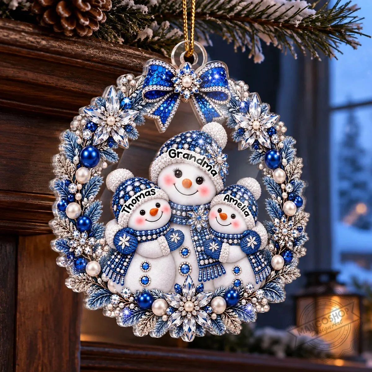 Personalized Grandma and Grandkids Snowman Wreath Christmas Tree Ornament 15 Personalized Grandma and Grandkids Snowman Wreath Christmas Tree Ornament