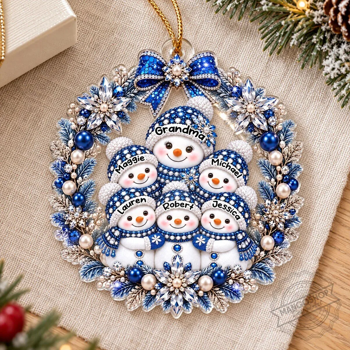Personalized Grandma and Grandkids Snowman Wreath Christmas Tree Ornament 16 Personalized Grandma and Grandkids Snowman Wreath Christmas Tree Ornament
