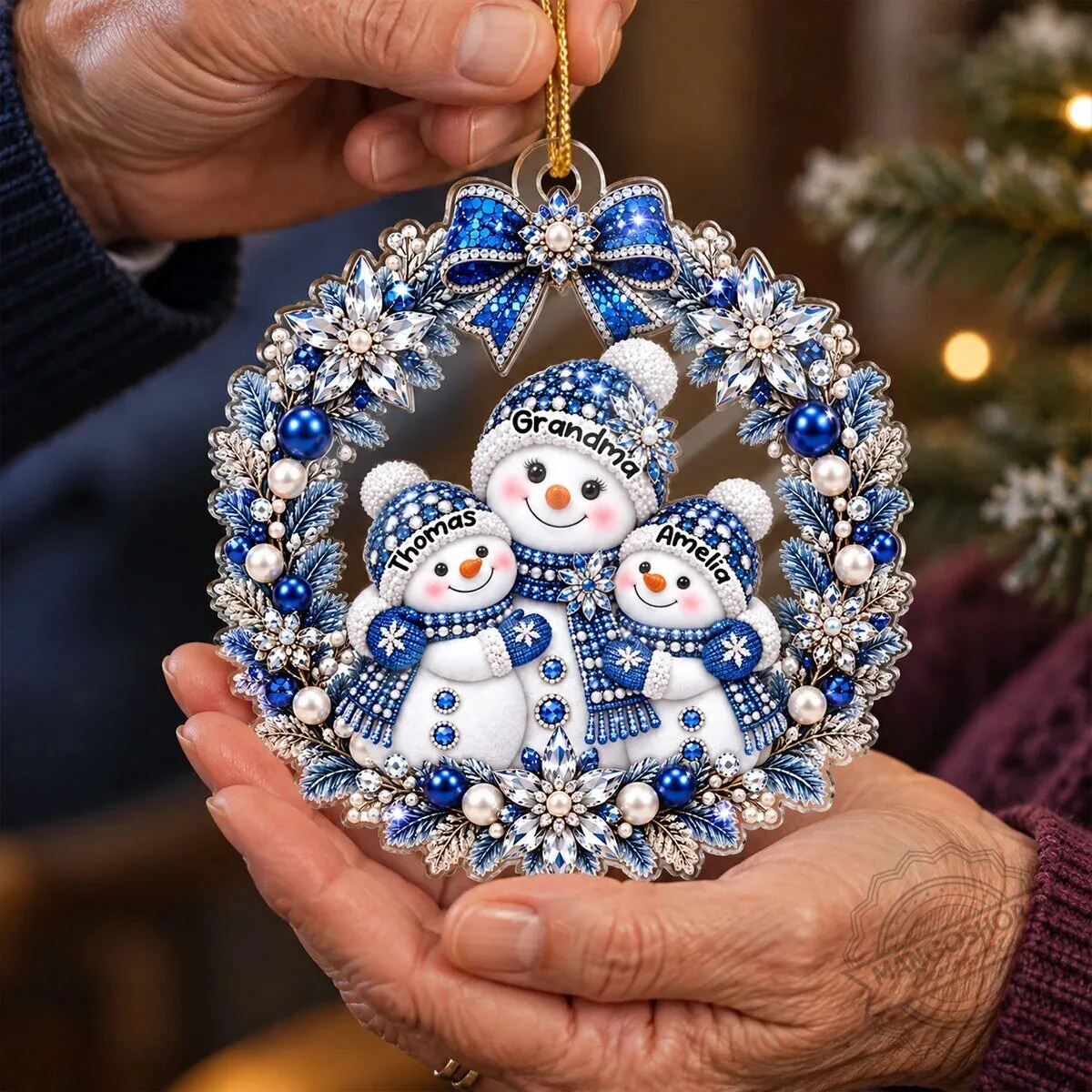 Personalized Grandma and Grandkids Snowman Wreath Christmas Tree Ornament 17 Personalized Grandma and Grandkids Snowman Wreath Christmas Tree Ornament