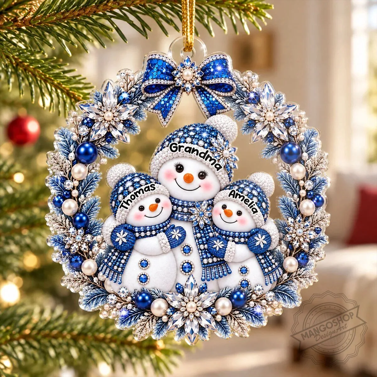 Personalized Grandma and Grandkids Snowman Wreath Christmas Tree Ornament 18 Personalized Grandma and Grandkids Snowman Wreath Christmas Tree Ornament