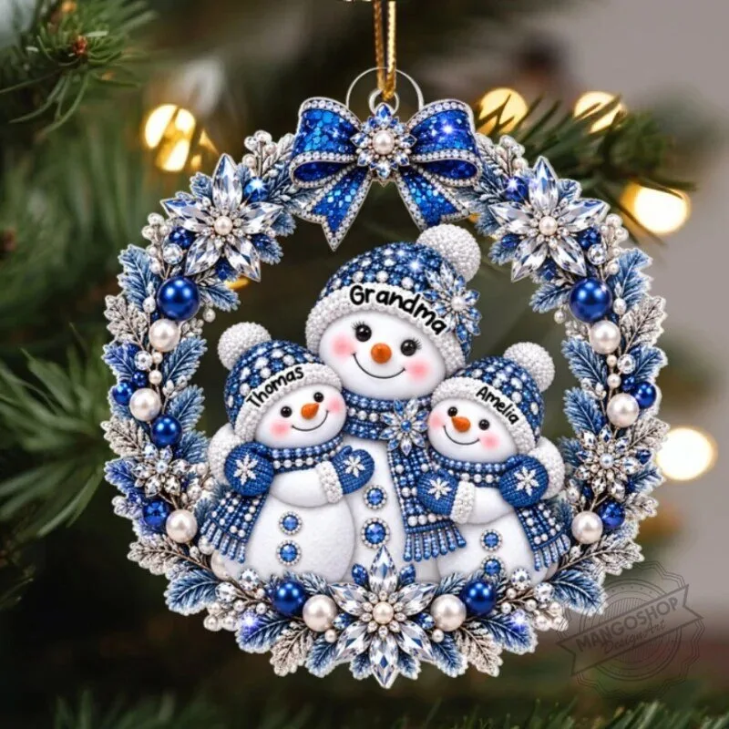 Personalized Grandma and Grandkids Snowman Wreath Christmas Tree Ornament 19 Personalized Grandma and Grandkids Snowman Wreath Christmas Tree Ornament